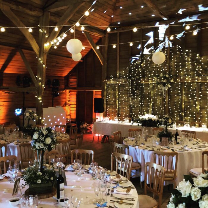 Transforming a barn with showers of fairy light screens